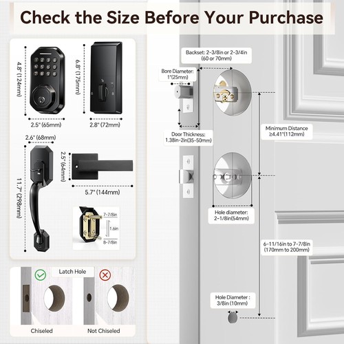 Ulecoce SL03 Front Door Lock Set, Keyless Entry, Matte Black - photo 3