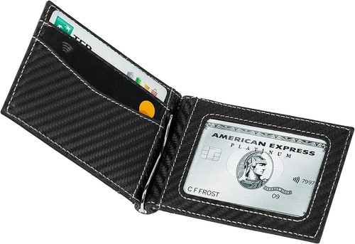 LEATHER Mens Slim Wallet with Money Clip RFID Blocking Bifold