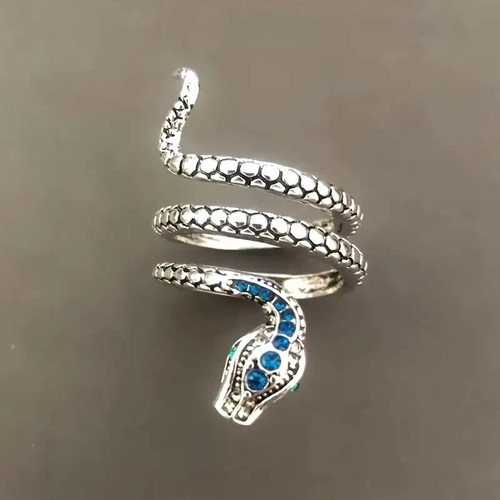 Adjustable Snake Shaped Inlaid Blue Rhinestone Ring