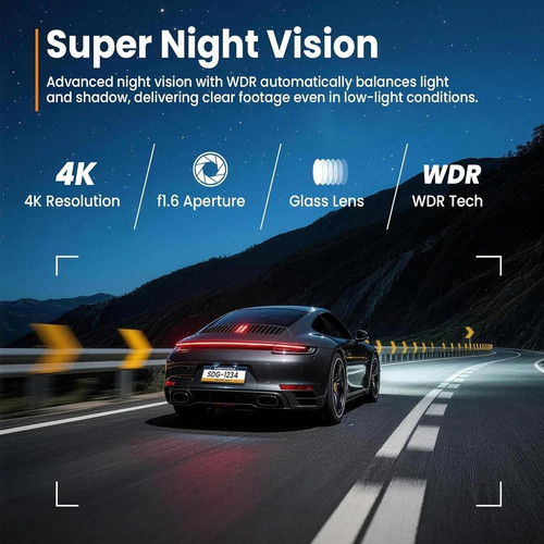 4K Dash Cam Front with Built-in WiFi, 32GB Card Included - photo 4