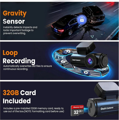 4K Dash Cam Front with Built-in WiFi, 32GB Card Included - photo 5