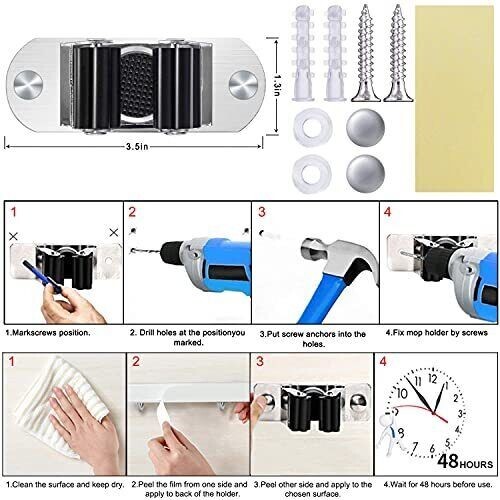Mop and Broom Holder Wall Mount Heavy Duty Stainless Steel - photo 2
