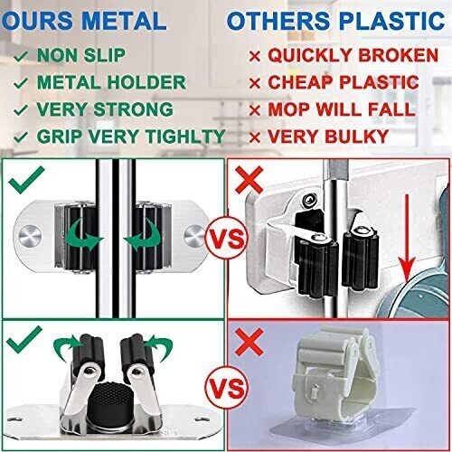 Mop and Broom Holder Wall Mount Heavy Duty Stainless Steel - photo 3