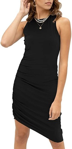 Women Casual Sleeveless Midi Dress Bodycon Side Ruched - photo 2