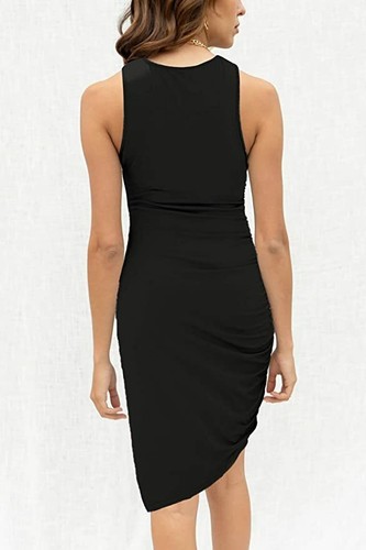 Women Casual Sleeveless Midi Dress Bodycon Side Ruched - photo 3
