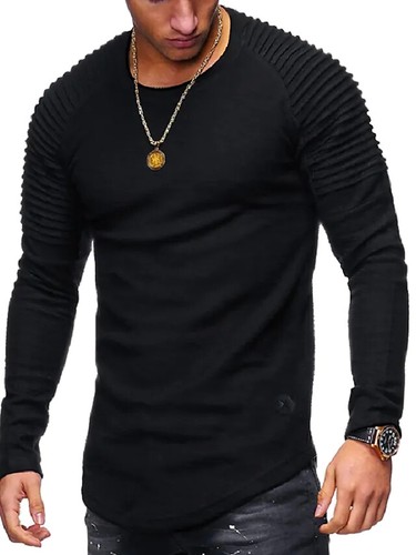 Mens Athletic Workout Long Sleeve Tee Black Muscle Gym L-XL - photo 2