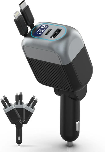 87W Retractable 4-in-1 Fast USB C Car Charger Adapter