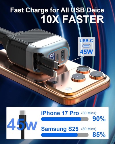 87W Retractable 4-in-1 Fast USB C Car Charger Adapter - photo 2