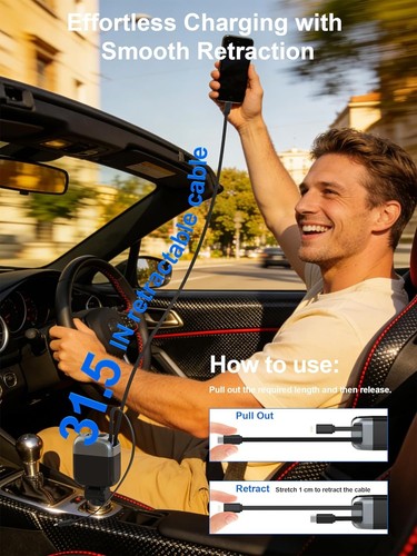 87W Retractable 4-in-1 Fast USB C Car Charger Adapter - photo 4