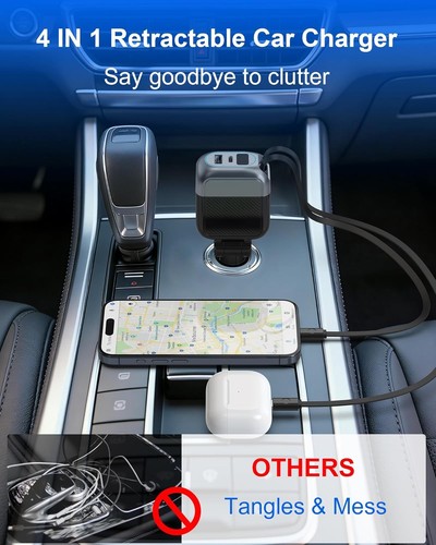 87W Retractable 4-in-1 Fast USB C Car Charger Adapter - photo 5