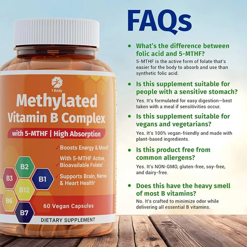 Vitamin B Complex – Methylated B Vitamins for Energy, 60ct - photo 2