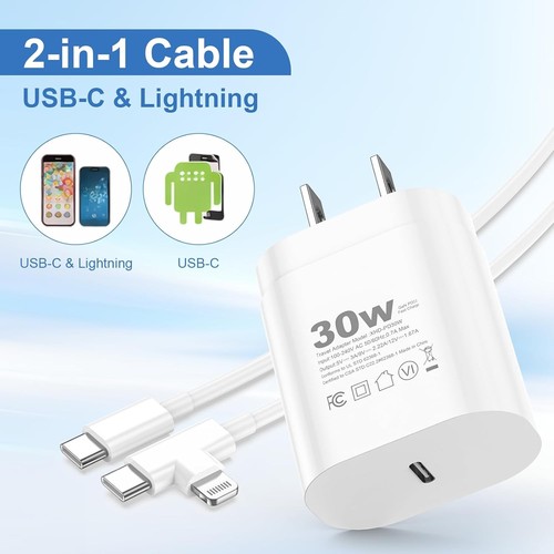 30W USB C Charger 2 Pack with 6FT USB C to C & Lightning - photo 2