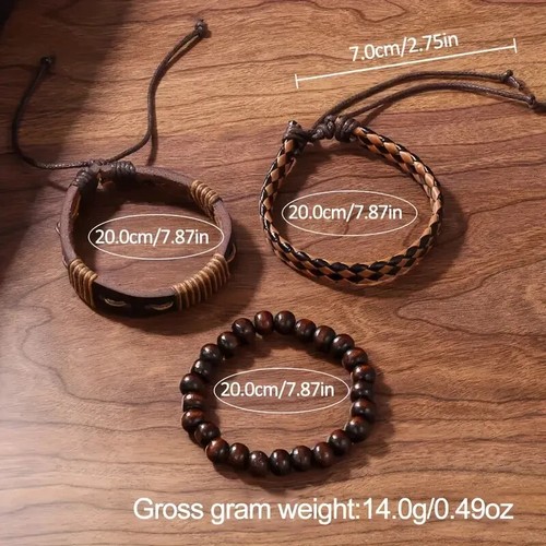 3 Pcs Set PU Leather Wrist Cuff Bracelets