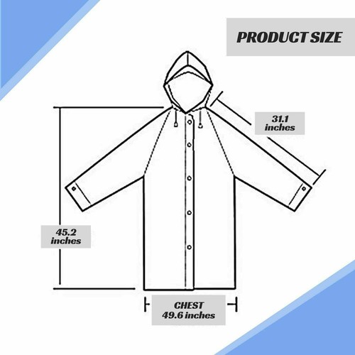 Rain Poncho for Adults Unisex Coat Waterproof with Hood Reusable - photo 3