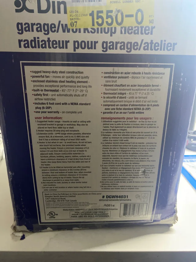 Dimplex garage/workshop heater 240v hard wire image indicator(2)