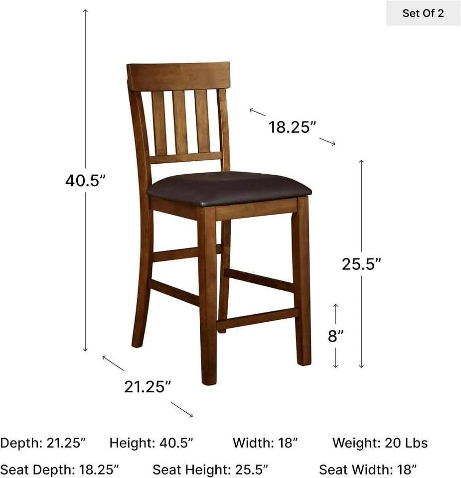 Set of 2 Upholstered Bar Stools Chairs, Medium Brown - photo 2