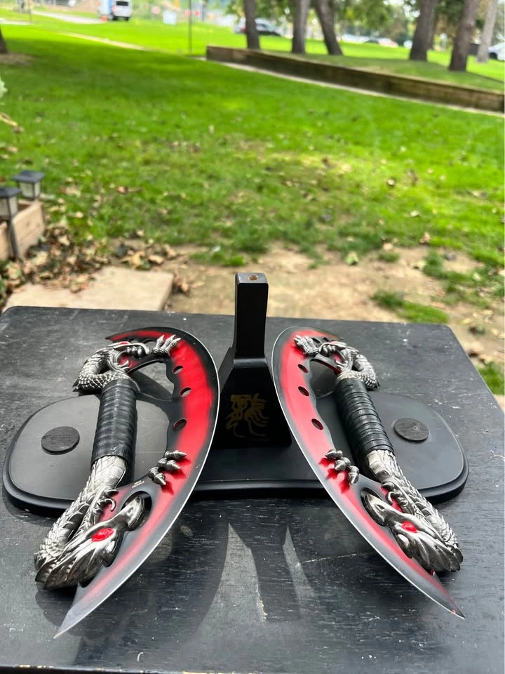 Pair of Fantasy Dragon Decorative Axes + Display Stand - photo 4