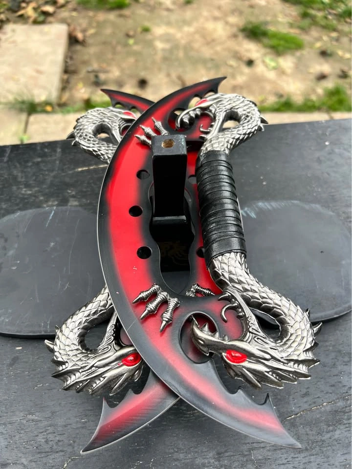 Pair of Fantasy Dragon Decorative Axes + Display Stand - photo 5