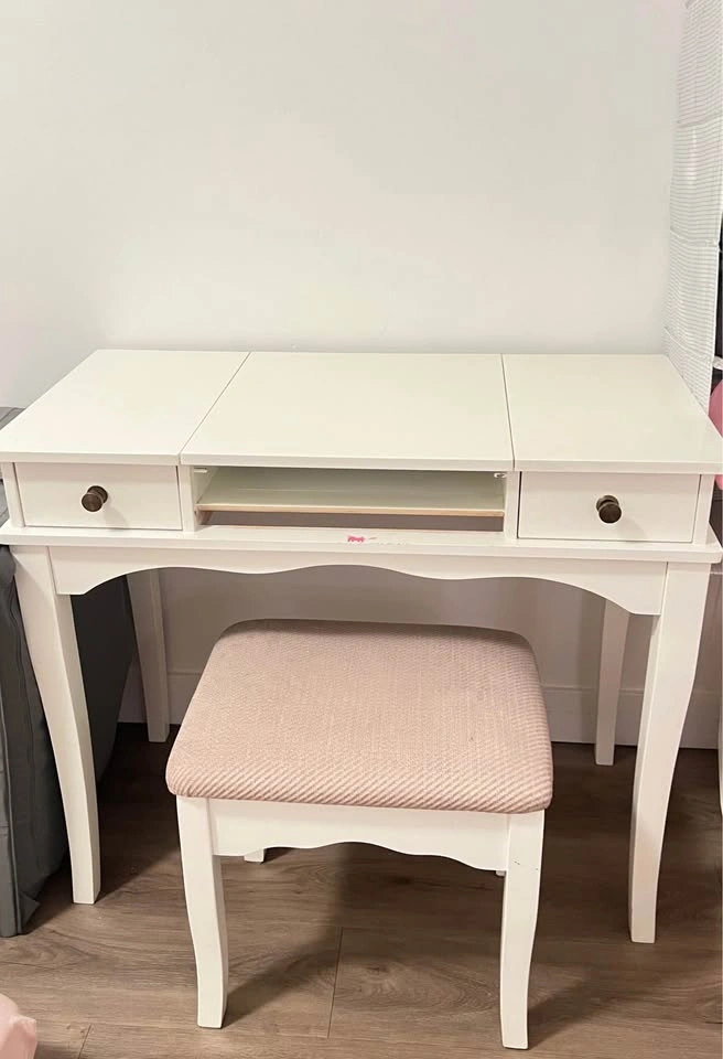 White Flip-Top Vanity Desk with Stool - photo 2