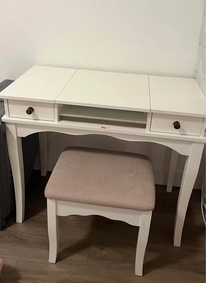 White Flip-Top Vanity Desk with Stool - photo 3