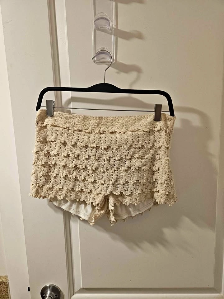 Large Tassel Cream Shorty Shorts
