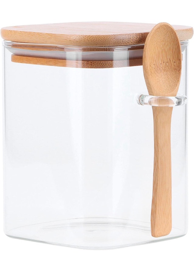Glass Storage Jar with Bamboo Lid and Spoon
