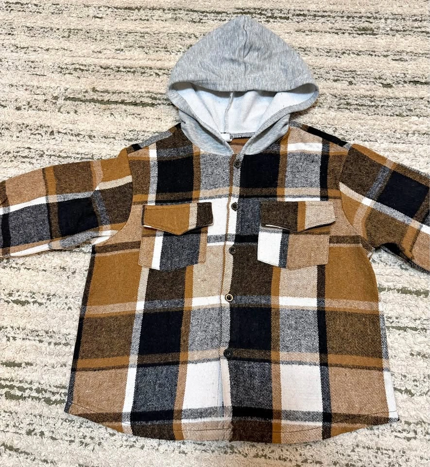 Boy's Gray Hooded Plaid Jacket size 8