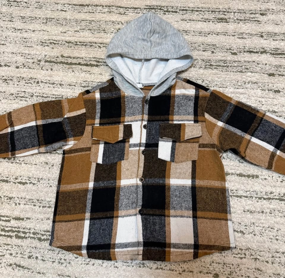 Boy's Gray Hooded Plaid Jacket size 8 - photo 2