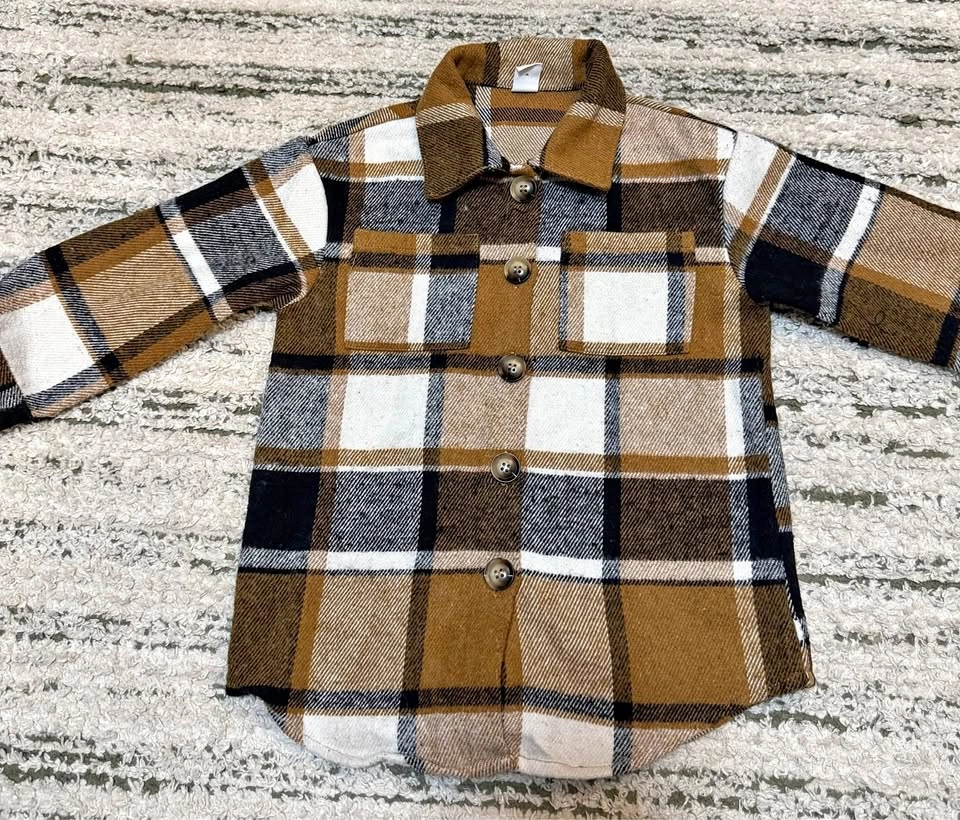 Girl's Plaid Print Pocket Patched Overcoat