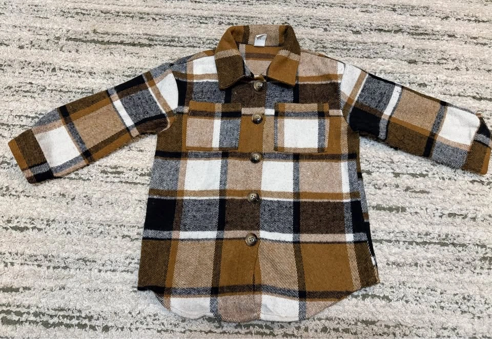 Girl's Plaid Print Pocket Patched Overcoat - photo 2