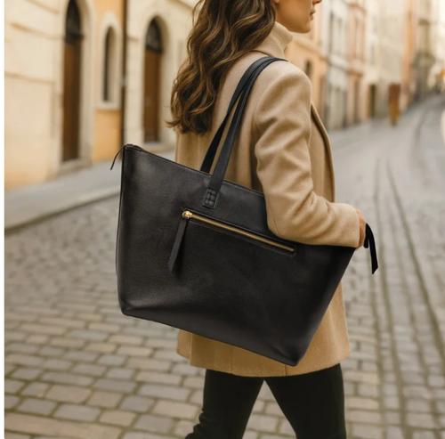 BUFFALO Leather Tote_ Big_ Bag black