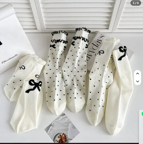 Women 3D Bow Mid-Calf Socks One Size Cream Black Cute - photo 2