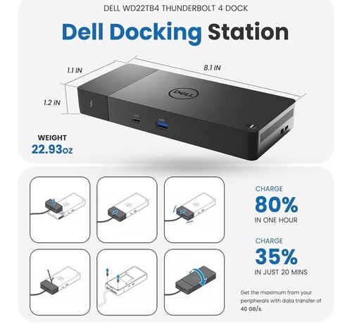 Dell Thunderbolt Dock WD22TB4 + 180W Adapter Open Box - photo 5
