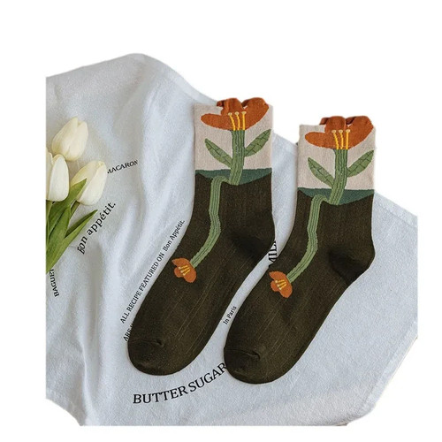 Floral Crew Socks Women 4 Designs Clover Dove Flower Spotted - photo 4