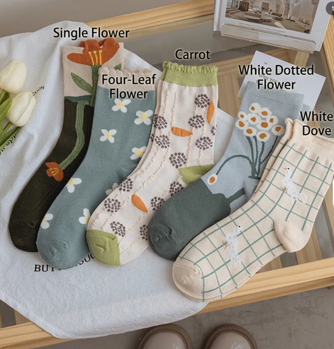 Floral Crew Socks Women 4 Designs Clover Dove Flower Spotted - photo 5