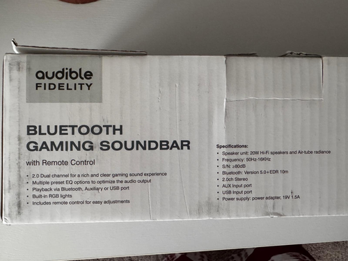 Audible Fidelity Bluetooth Gaming Soundbar 20W RGB Remote New - photo 3