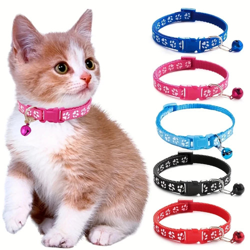 Multi-color Adjustable Pet Collar - Cute Paw Print Cat Collar