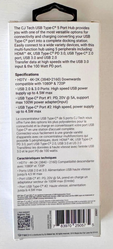 CJ TECH USB Type-C 5 Port USB Hub 4K UHD HDTV New - photo 4