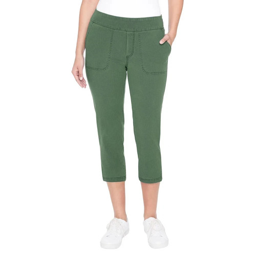 Up! Women's Garment Wash Pull-On Capri Pants Stretch S to XL