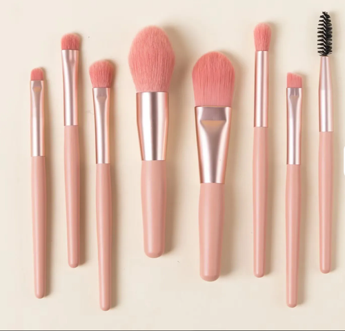 Macaron Makeup Brush 8pc Set Soft Synthetic Travel Kit