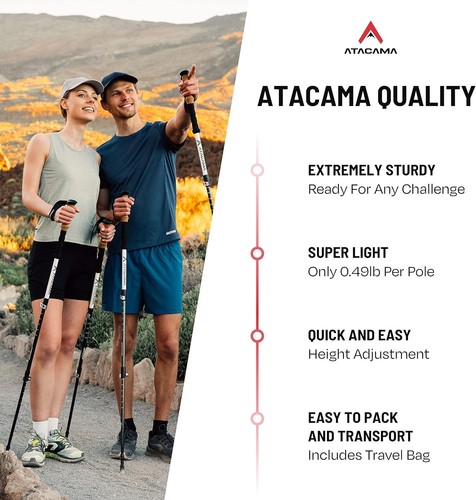 2 pc Lightweight Carbon Hiking Pole Set w/ Carry Bag - New - photo 2