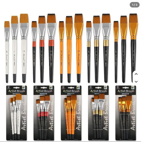 3pc Oil Paint Brush Set - Nylon Wooden Handle