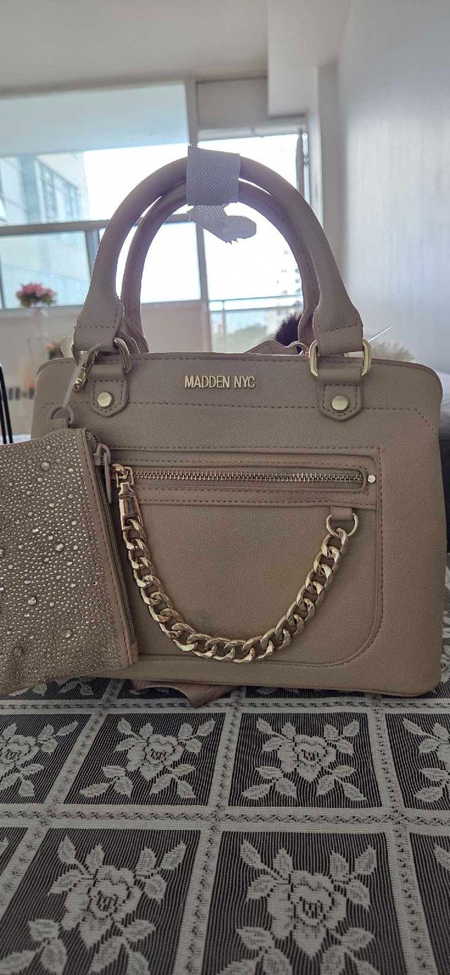 Madden NYC Structured Top-Handle Satchel with Rhinestone Pouch