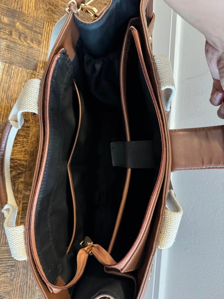 Canvas Laptop Tote Bag with Faux Leather Trim - photo 2