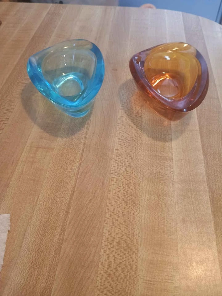 2x Vintage MCM Thick Glass Ashtrays/Trinket Bowls Amber + Aqua - photo 4