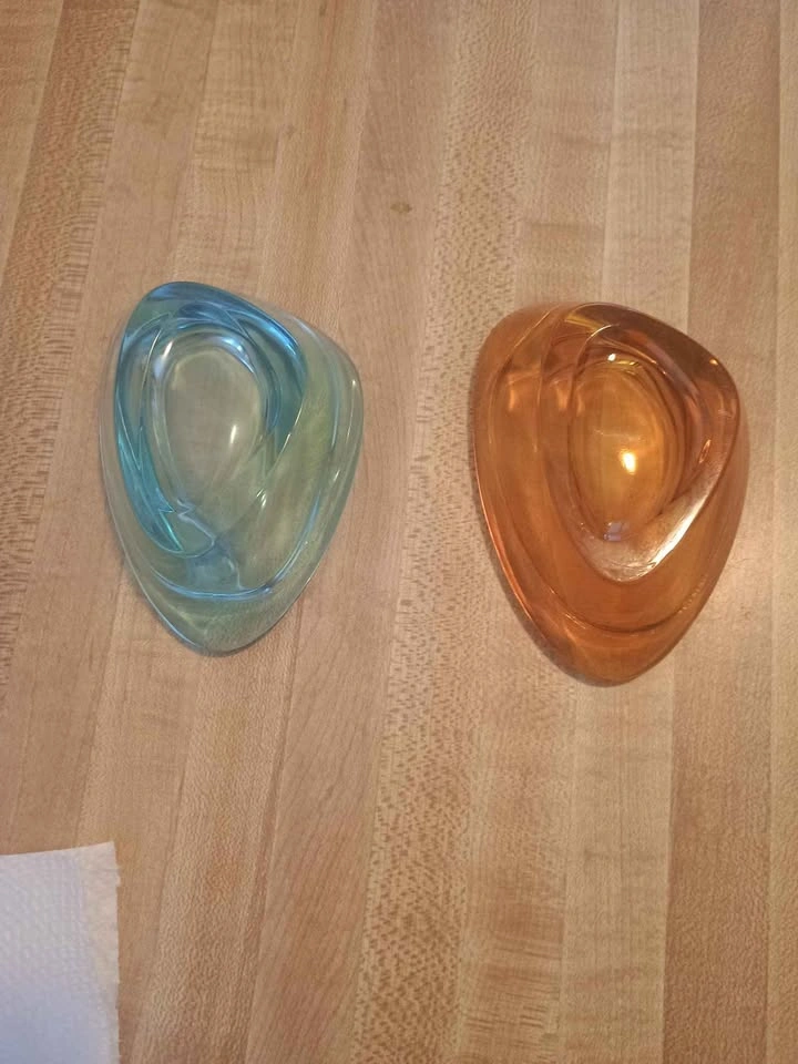 2x Vintage MCM Thick Glass Ashtrays/Trinket Bowls Amber + Aqua - photo 5