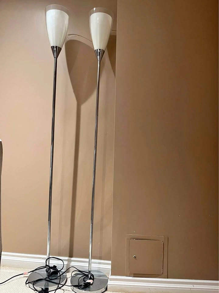 Pair of Floor Lamps with White Tulip Shades
