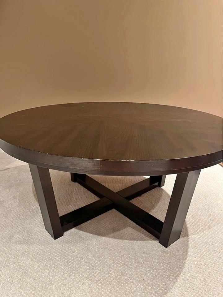 Round Dark Wood Coffee Table and Side Table Set