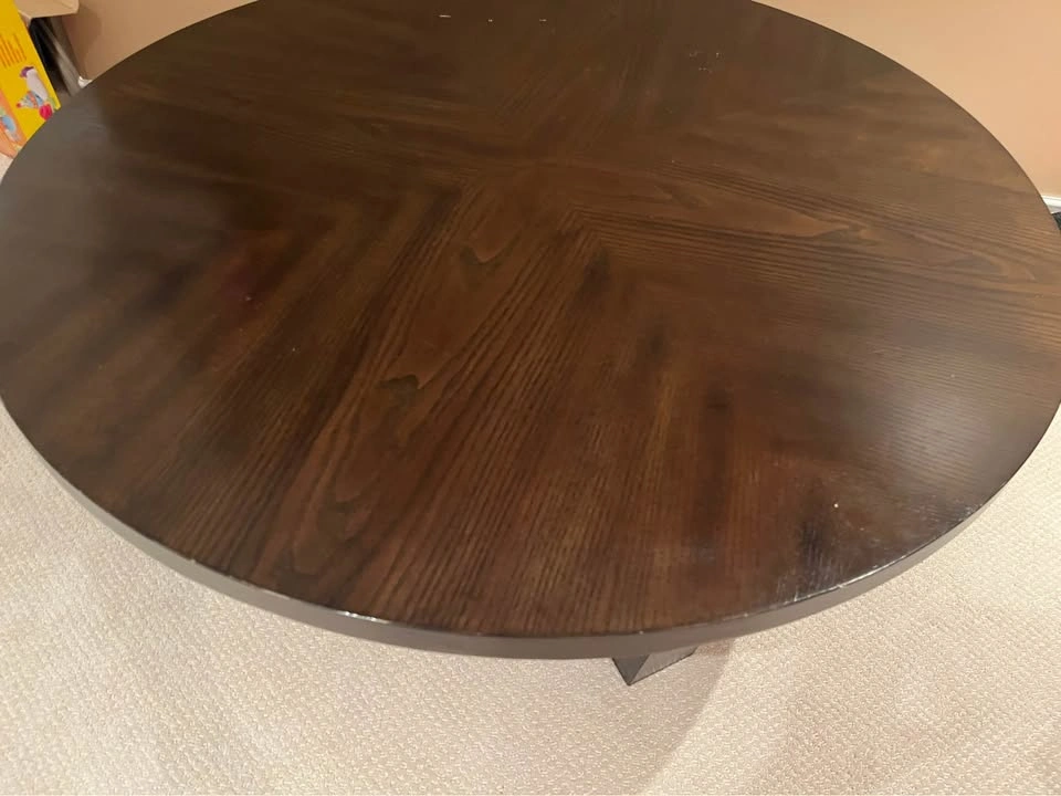 Round Dark Wood Coffee Table and Side Table Set - photo 2