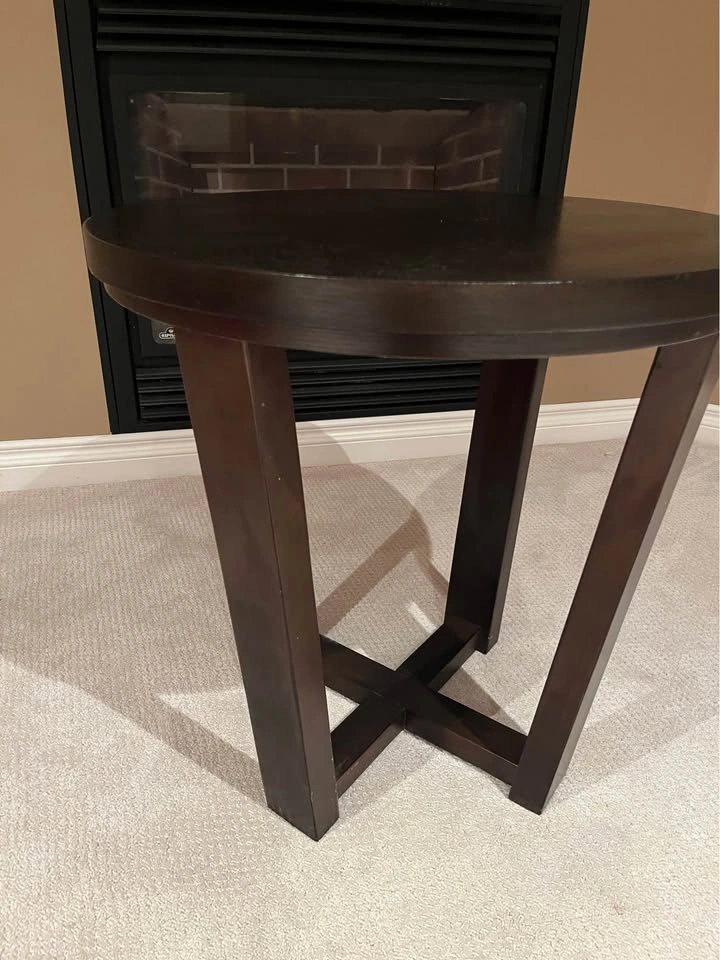 Round Dark Wood Coffee Table and Side Table Set - photo 3